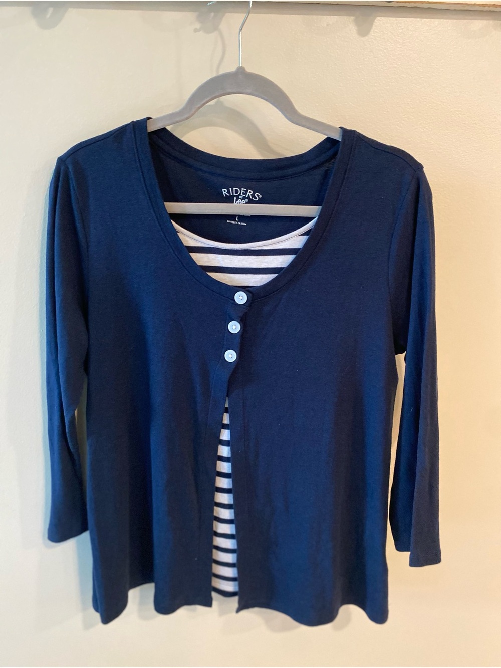 Riders by Lee Navy Layered Top with Striped Insert, Size L